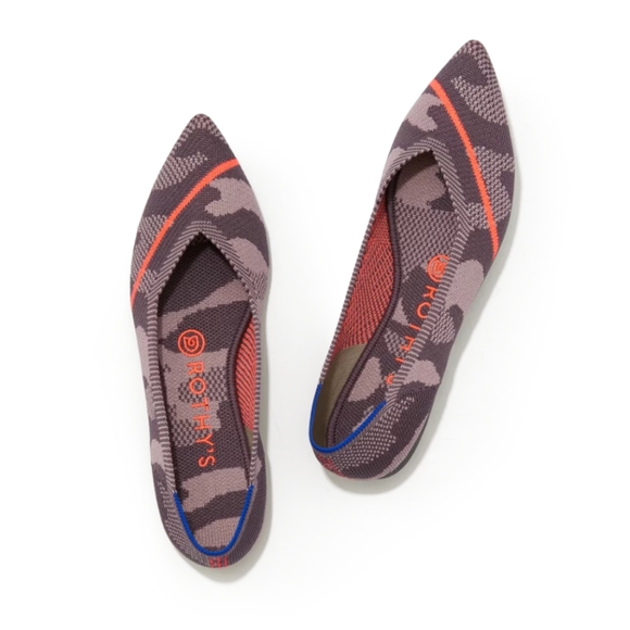 Rothy's Shoes - Rothy's Rare The Point Taupe Camo with Orange Pointed Toe Flat Size 10